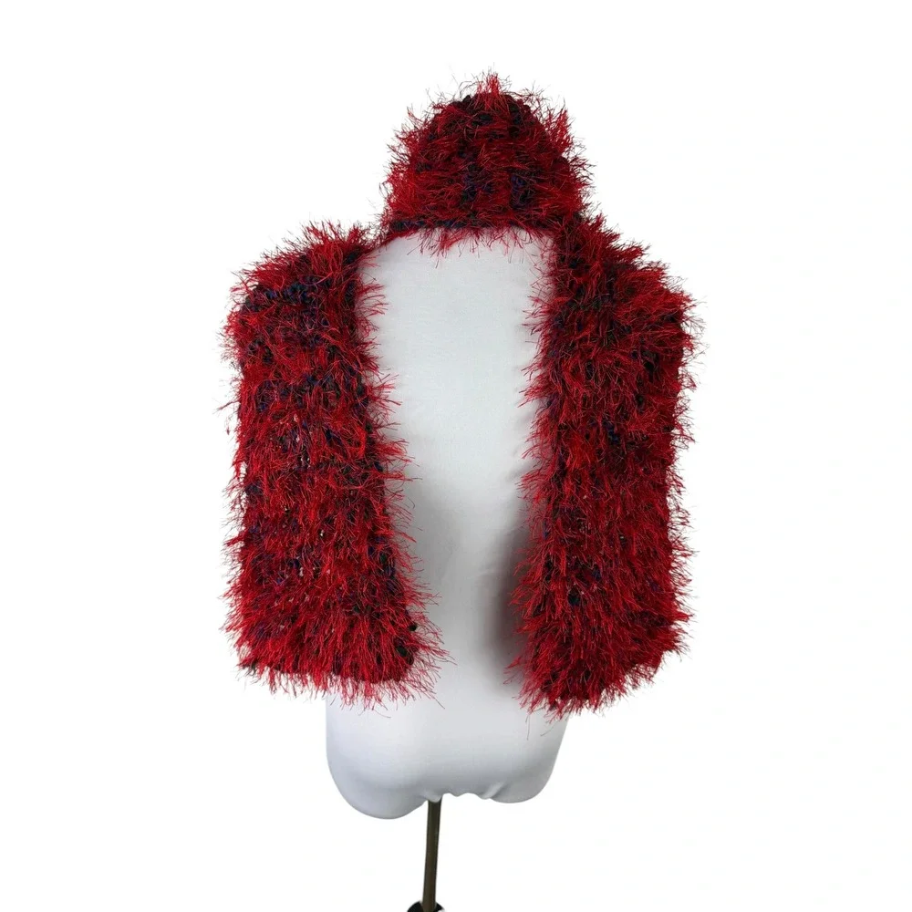 Red Eyelash Knit‎ Fuzzy Shaggy Long Scarf Winter Wrap 66 Inch Purple Green Base